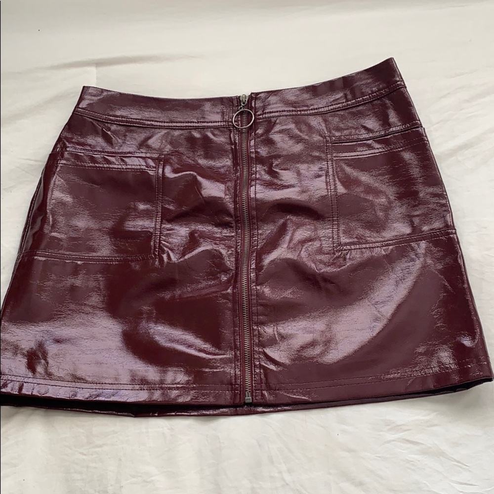 Maroon PatentLeather ZipUp Skirt